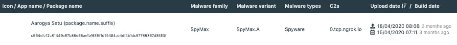 Image of the ThreatFabric sandbox identifying the estimated build time for a malicious sample disguised as the official Indian contact tracing application